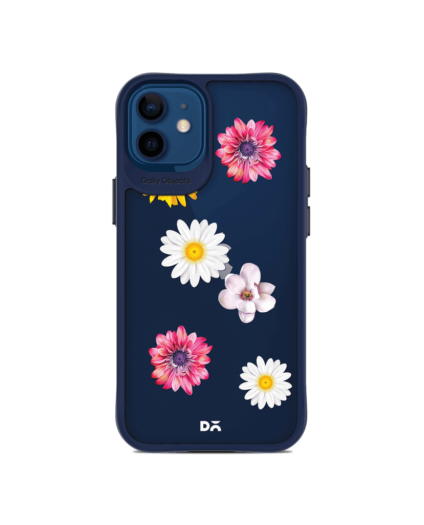 DailyObjects Clear Multicoloured Flowers Blue Hybrid Clear Case Cover For iPhone 12 Mini