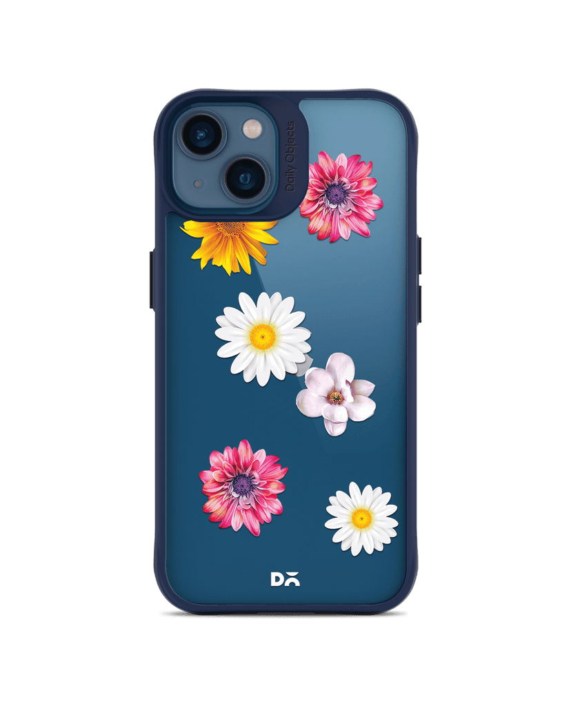 DailyObjects Clear Multicoloured Flowers Blue Hybrid Clear Case Cover For iPhone 13