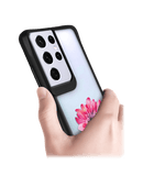 DailyObjects Clear Pink & Purple Painted Flower Black Hybrid Clear Case Cover For Samsung Galaxy S21 Ultra