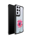 DailyObjects Clear Pink & Purple Painted Flower Black Hybrid Clear Case Cover For Samsung Galaxy S21 Ultra
