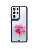 DailyObjects Clear Pink & Purple Painted Flower Black Hybrid Clear Case Cover For Samsung Galaxy S21 Ultra