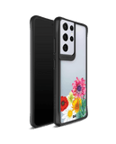 DailyObjects Clear Pink & Yellow Flowers Black Hybrid Clear Case Cover For Samsung Galaxy S21 Ultra