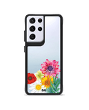 DailyObjects Clear Pink & Yellow Flowers Black Hybrid Clear Case Cover For Samsung Galaxy S21 Ultra