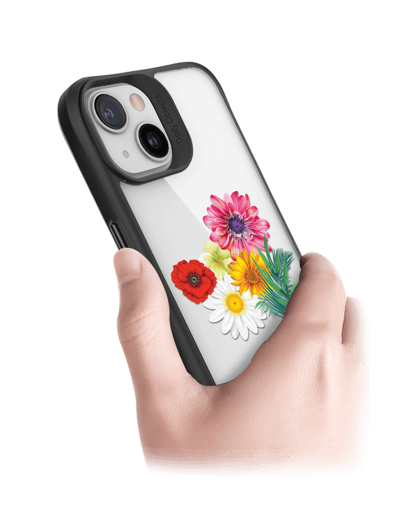 DailyObjects Clear Pink & Yellow Flowers Black Hybrid Clear Case Cover For iPhone 13 Mini