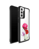 DailyObjects Clear Pink Red & White Flowers Black Hybrid Clear Case Cover For Samsung Galaxy S21