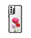 DailyObjects Clear Pink Red & White Flowers Black Hybrid Clear Case Cover For Samsung Galaxy S21