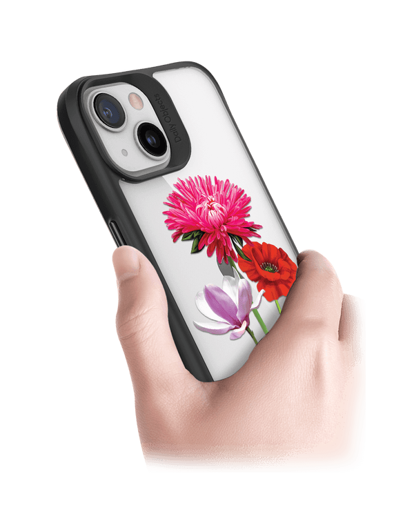 DailyObjects Clear Pink Red & White Flowers Black Hybrid Clear Case Cover For iPhone 13 Mini