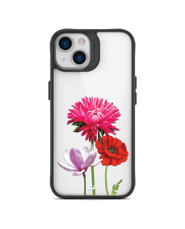 DailyObjects Clear Pink Red & White Flowers Black Hybrid Clear Case Cover For iPhone 13 Mini