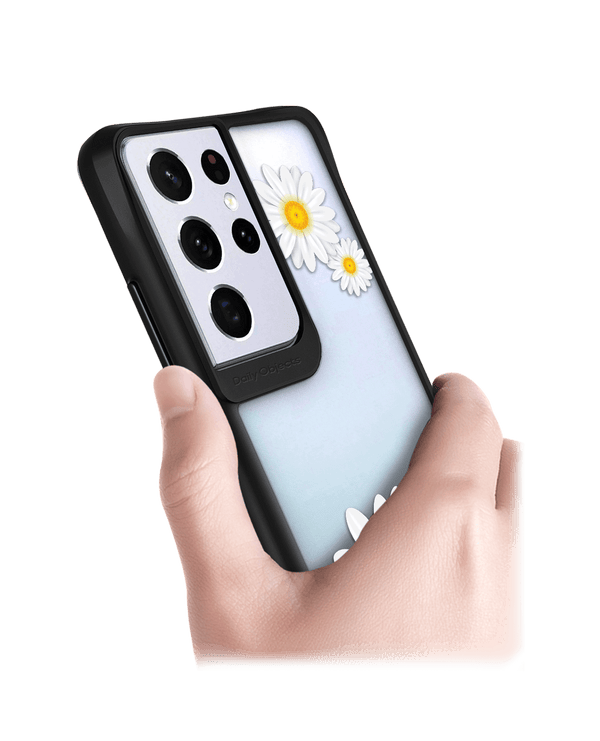 DailyObjects Clear Three White Daisies Black Hybrid Clear Case Cover For Samsung Galaxy S21 Ultra