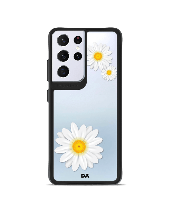 DailyObjects Clear Three White Daisies Black Hybrid Clear Case Cover For Samsung Galaxy S21 Ultra