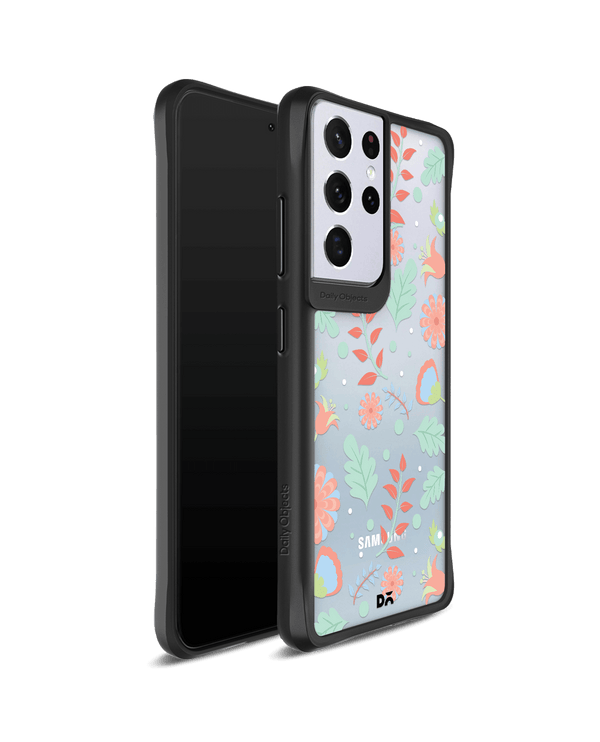 DailyObjects Ferns And Petals Black Hybrid Clear Case Cover For Samsung Galaxy S21 Ultra