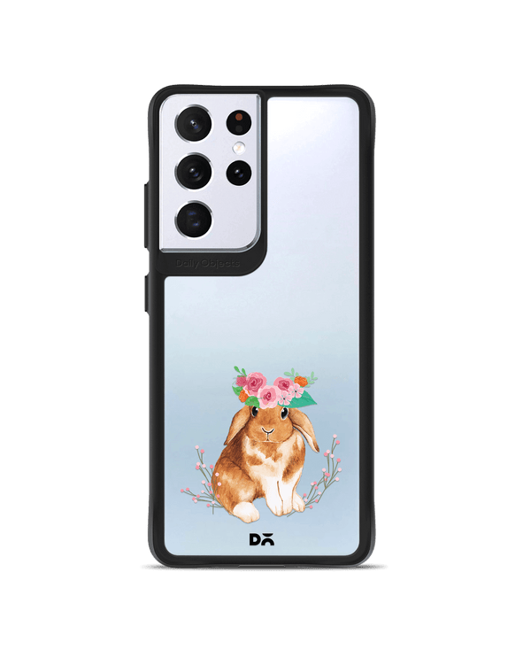 DailyObjects Flower Bunny Black Hybrid Clear Case Cover For Samsung Galaxy S21 Ultra