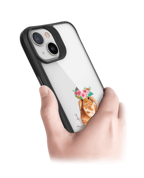 DailyObjects Flower Bunny Black Hybrid Clear Case Cover For iPhone 13 Mini