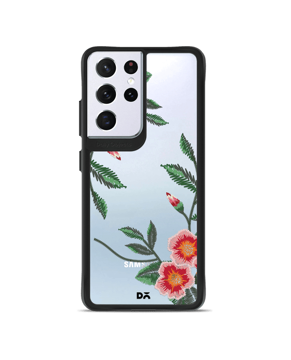 DailyObjects Flower Embroidery Black Hybrid Clear Case Cover For Samsung Galaxy S21 Ultra