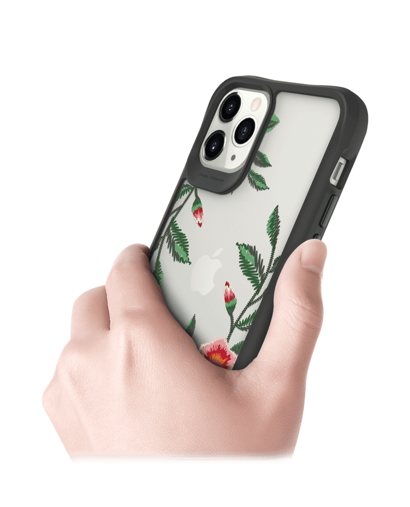 DailyObjects Flower Embroidery Black Hybrid Clear Case Cover For iPhone 11 Pro