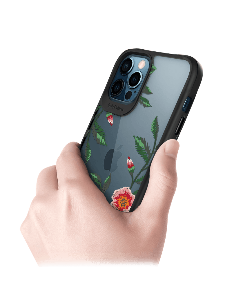 DailyObjects Flower Embroidery Black Hybrid Clear Case Cover For iPhone 12 Pro Max