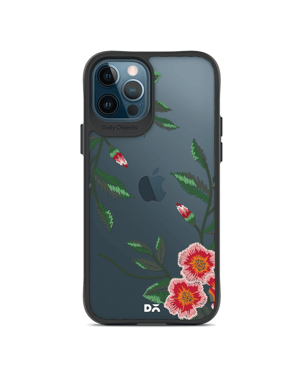 DailyObjects Flower Embroidery Black Hybrid Clear Case Cover For iPhone 12 Pro Max