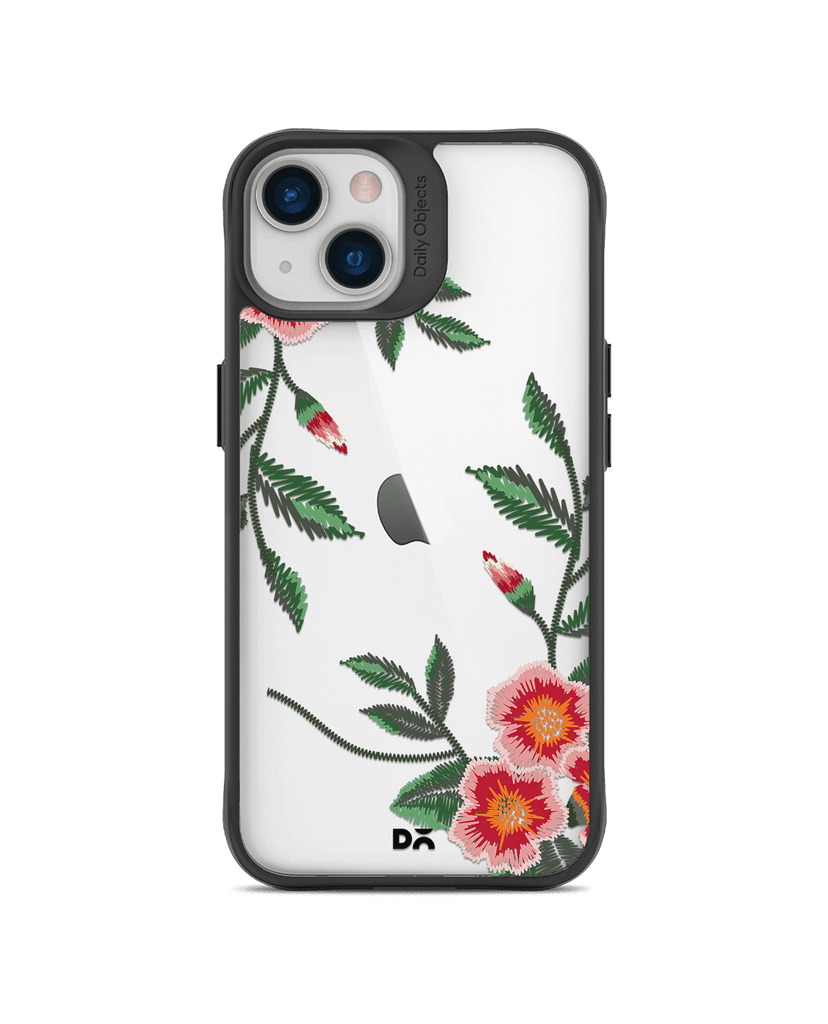 DailyObjects Flower Embroidery Black Hybrid Clear Case Cover For iPhone 13 Mini