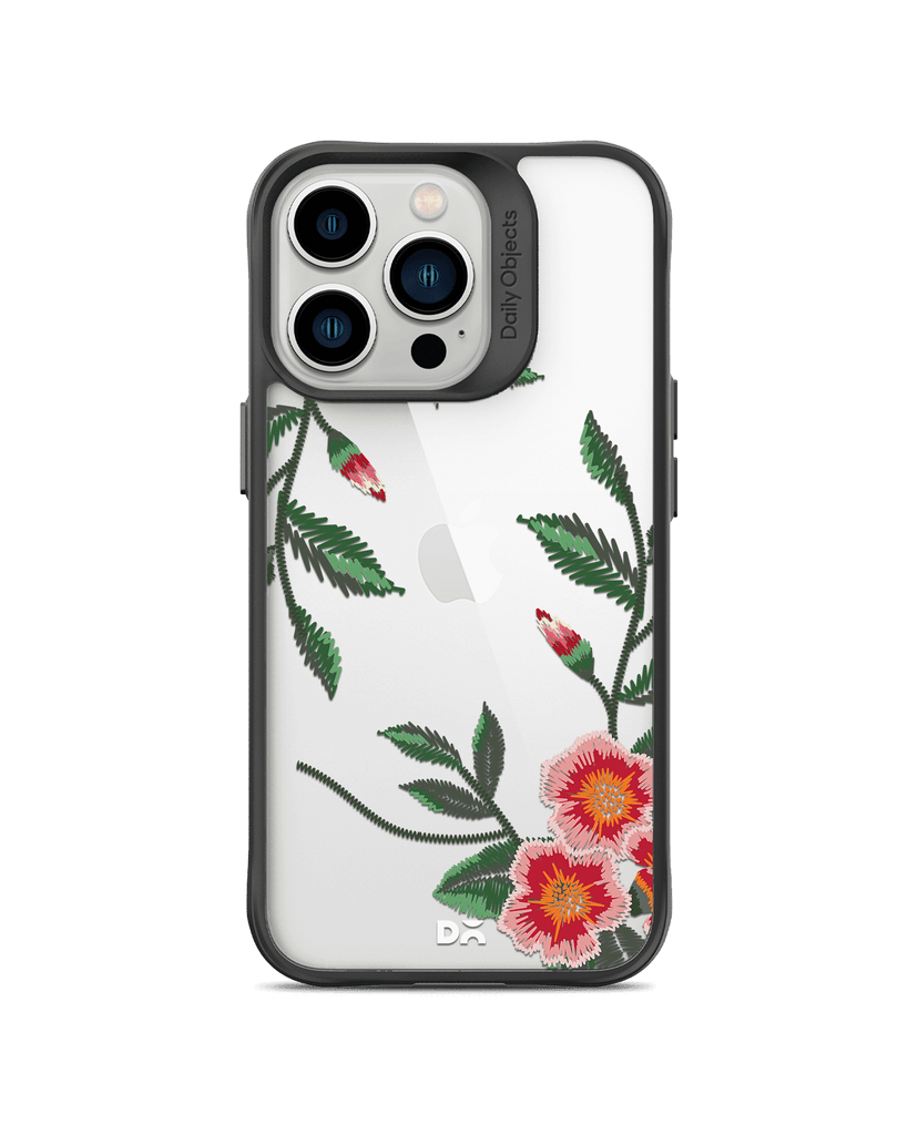 DailyObjects Flower Embroidery Black Hybrid Clear Case Cover For iPhone 13 Pro Max