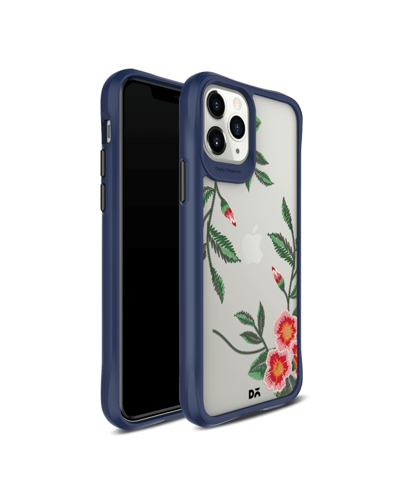 DailyObjects Flower Embroidery Blue Hybrid Clear Case Cover For iPhone 11 Pro Max