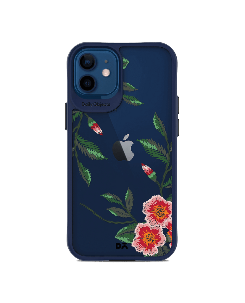 DailyObjects Flower Embroidery Blue Hybrid Clear Case Cover For iPhone 12 Mini