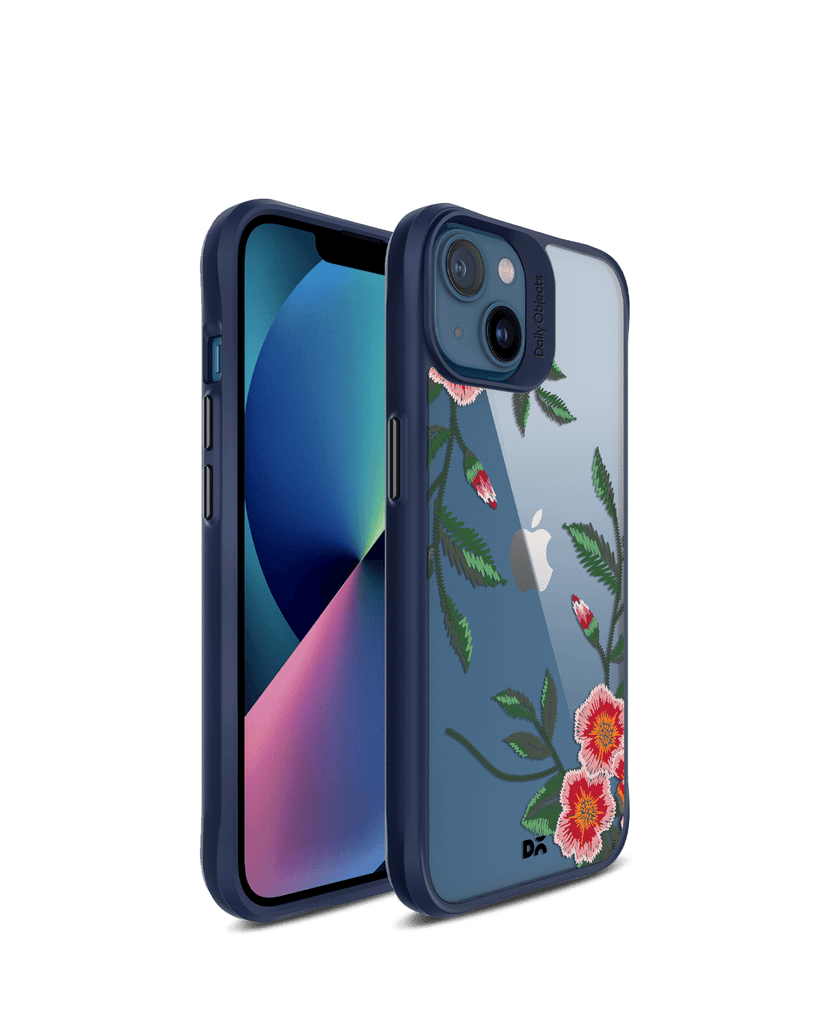 DailyObjects Flower Embroidery Blue Hybrid Clear Case Cover For iPhone 13 Mini