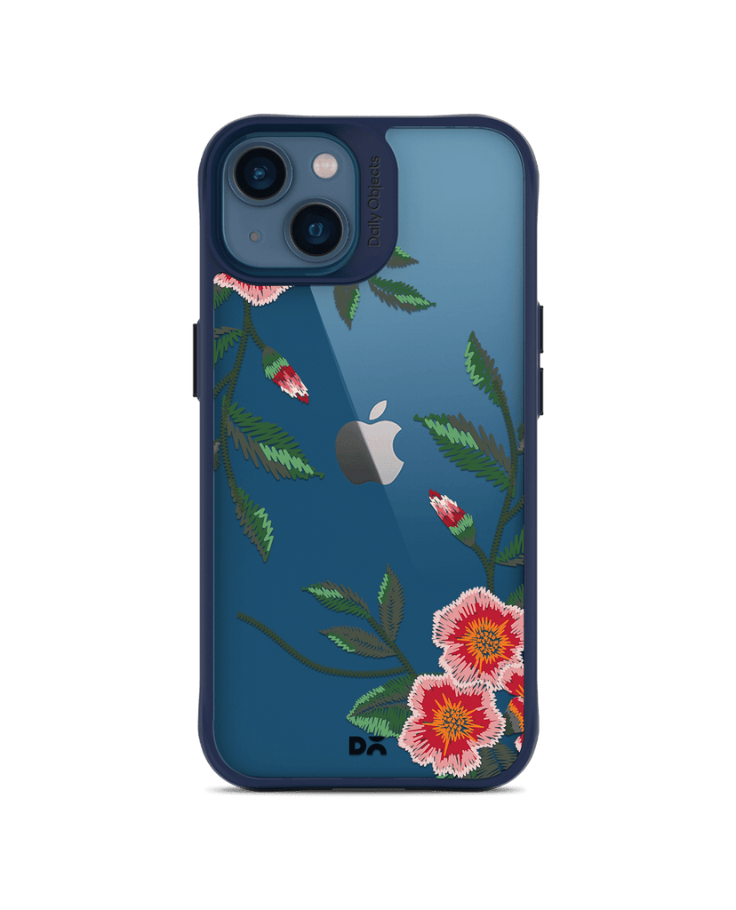 DailyObjects Flower Embroidery Blue Hybrid Clear Case Cover For iPhone 13 Mini