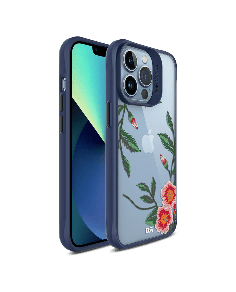 DailyObjects Flower Embroidery Blue Hybrid Clear Case Cover For iPhone 13 Pro