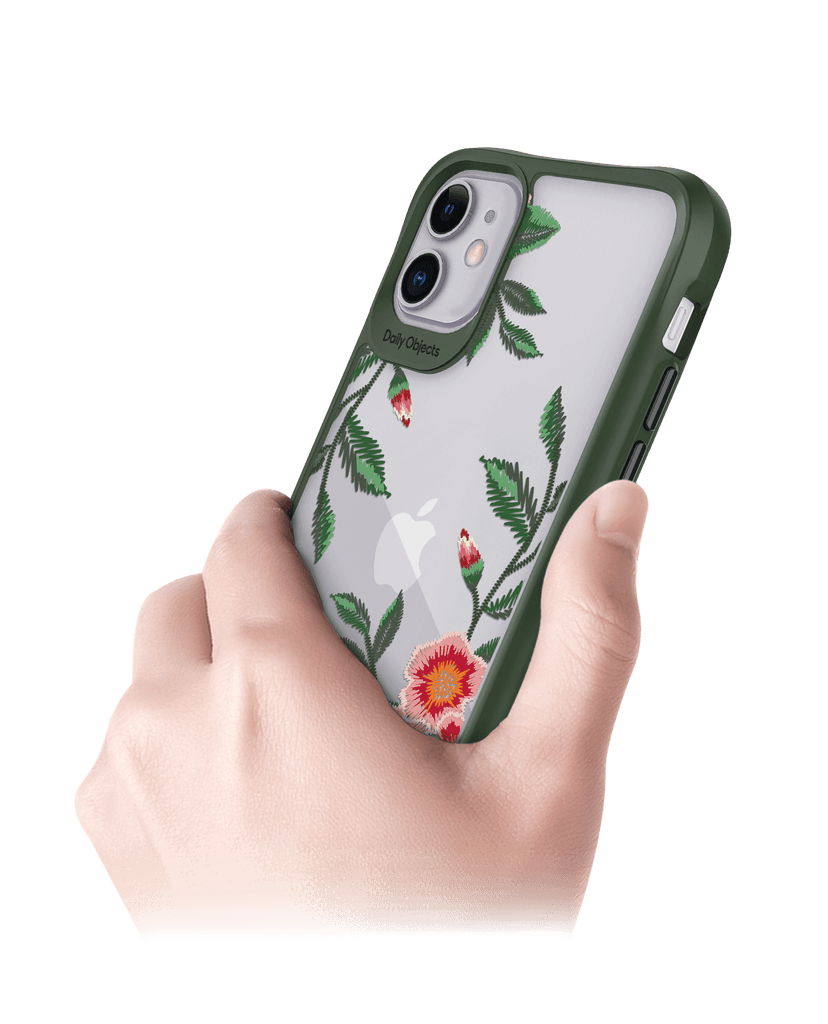 DailyObjects Flower Embroidery Green Hybrid Clear Case Cover For iPhone 11