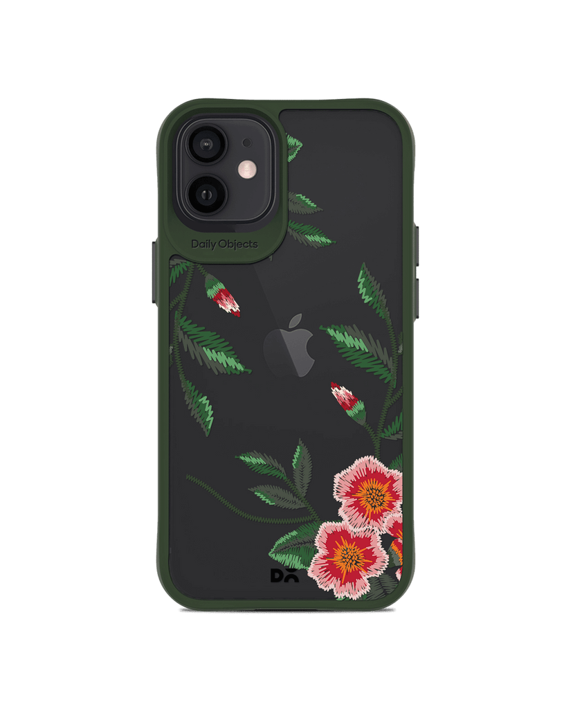 DailyObjects Flower Embroidery Green Hybrid Clear Case Cover For iPhone 12 Mini