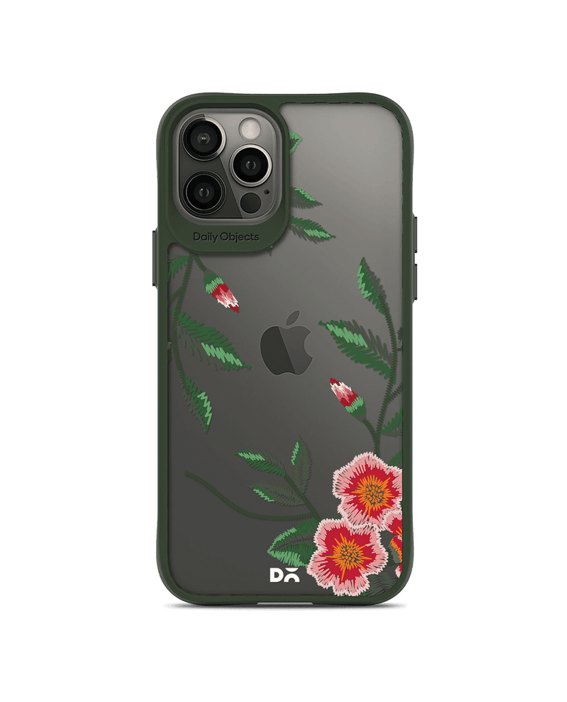 DailyObjects Flower Embroidery Green Hybrid Clear Case Cover For iPhone 12 Pro Max