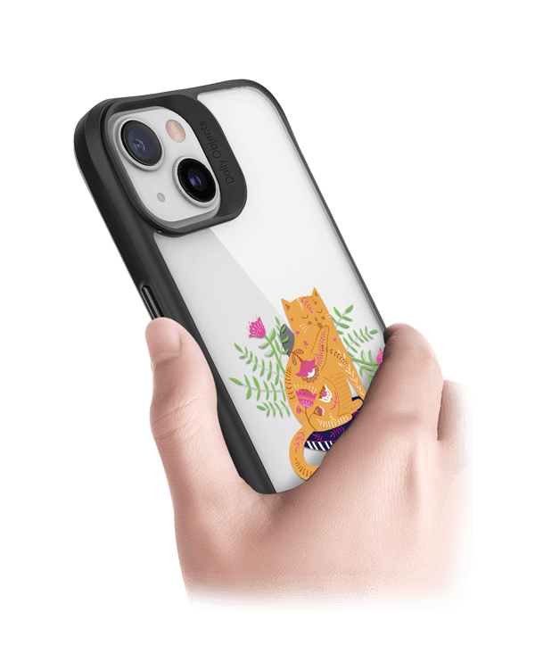 DailyObjects Happy Kitty Black Hybrid Clear Case Cover For iPhone 13 Mini