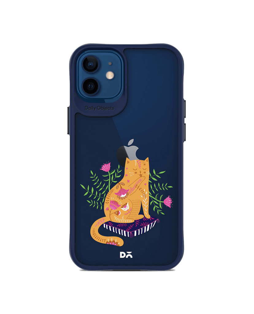 DailyObjects Happy Kitty Blue Hybrid Clear Case Cover For iPhone 12