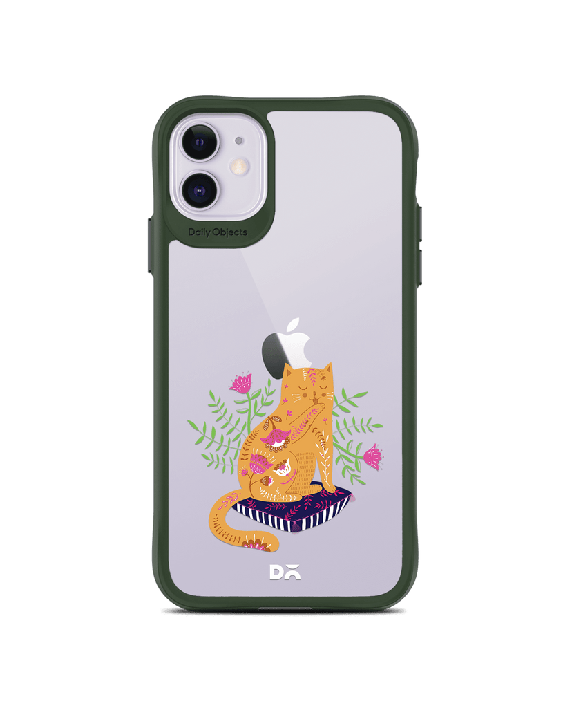 DailyObjects Happy Kitty Green Hybrid Clear Case Cover For iPhone 11