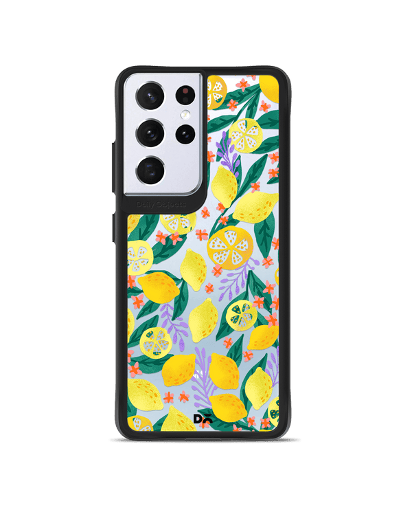 DailyObjects Lemony Leafy Black Hybrid Clear Case Cover For Samsung Galaxy S21 Ultra