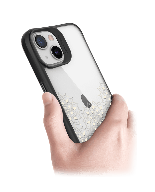 DailyObjects Mandala Flake Off White Black Hybrid Clear Case Cover For iPhone 13 Mini