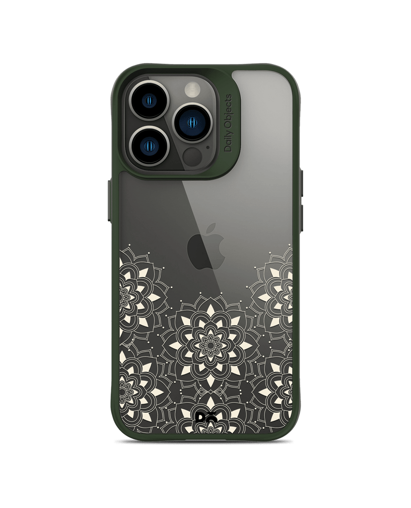DailyObjects Mandala Flake Off White Green Hybrid Clear Case Cover For iPhone 13 Pro