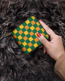 Multi Green Checkerboard Zip Wallet