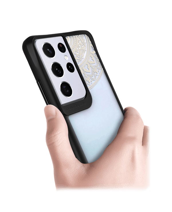 DailyObjects Off White Mandala Black Hybrid Clear Case Cover For Samsung Galaxy S21 Ultra