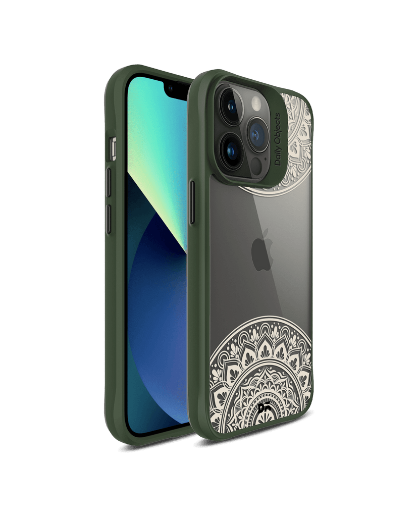 DailyObjects Off White Mandala Green Hybrid Clear Case Cover For iPhone 13 Pro