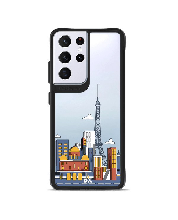 DailyObjects Paris Skyline Black Hybrid Clear Case Cover For Samsung Galaxy S21 Ultra