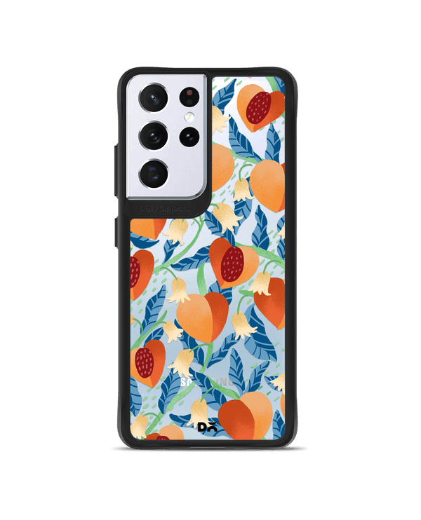 DailyObjects Peachy Peaches Black Hybrid Clear Case Cover For Samsung Galaxy S21 Ultra