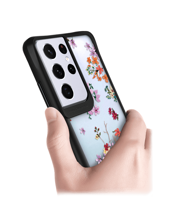 DailyObjects Periwinkle & Roses Black Hybrid Clear Case Cover For Samsung Galaxy S21 Ultra