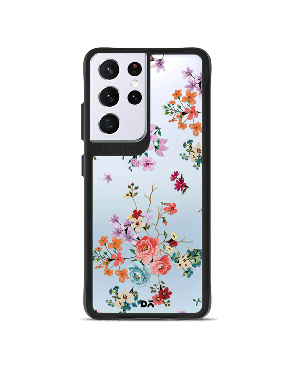 DailyObjects Periwinkle & Roses Black Hybrid Clear Case Cover For Samsung Galaxy S21 Ultra