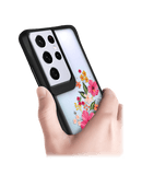 DailyObjects Pink Hibiscus Black Hybrid Clear Case Cover For Samsung Galaxy S21 Ultra