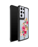 DailyObjects Pink Hibiscus Black Hybrid Clear Case Cover For Samsung Galaxy S21 Ultra