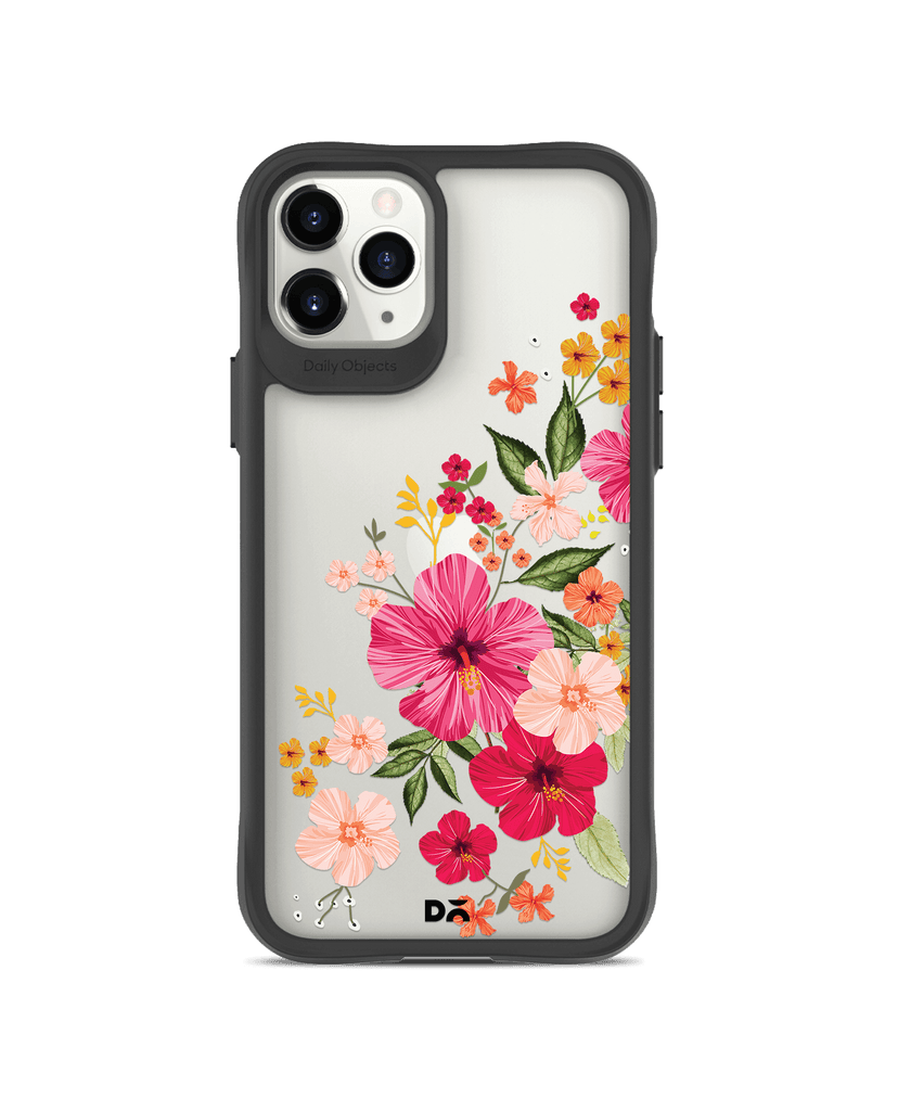 DailyObjects Pink Hibiscus Black Hybrid Clear Case Cover For iPhone 11 Pro Max