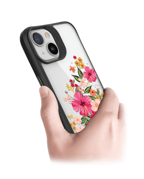 DailyObjects Pink Hibiscus Black Hybrid Clear Case Cover For iPhone 13 Mini