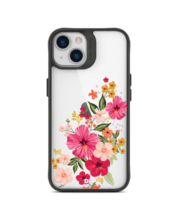 DailyObjects Pink Hibiscus Black Hybrid Clear Case Cover For iPhone 13 Mini