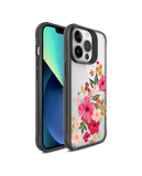DailyObjects Pink Hibiscus Black Hybrid Clear Phone Case Cover For iPhone 14 Pro